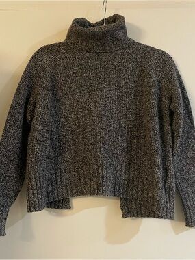 Merino Wool Madewell Charcoal Ribbed Turtleneck Sweater with Open Cross Back